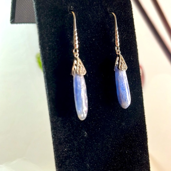 Blue Kyanite Silver Hook Earrings - Picture 3 of 4